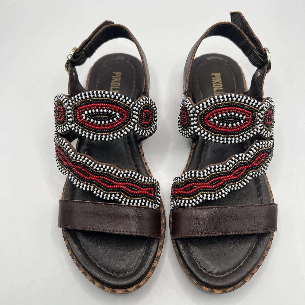 Pikolino Algar Maasai Hand Beaded Sandal EU 35/US 4-5 Brown Multi Tribal Boho